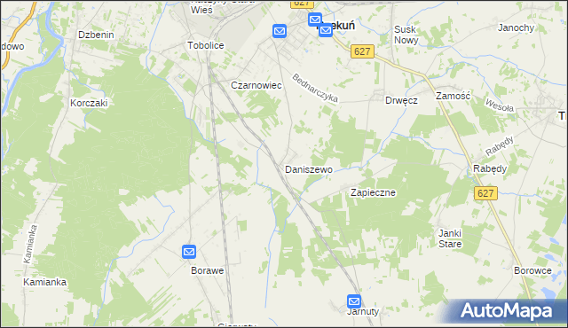 mapa Daniszewo gmina Rzekuń, Daniszewo gmina Rzekuń na mapie Targeo