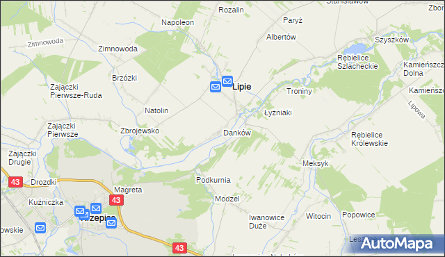 mapa Danków gmina Lipie, Danków gmina Lipie na mapie Targeo