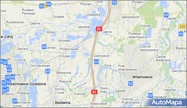 mapa Dankowice gmina Wilamowice, Dankowice gmina Wilamowice na mapie Targeo