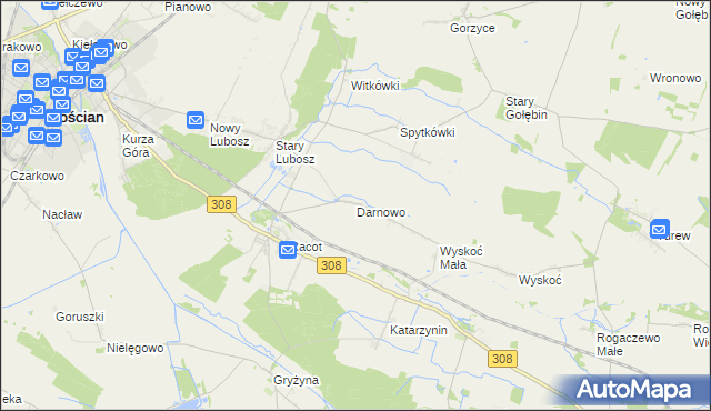 mapa Darnowo gmina Kościan, Darnowo gmina Kościan na mapie Targeo