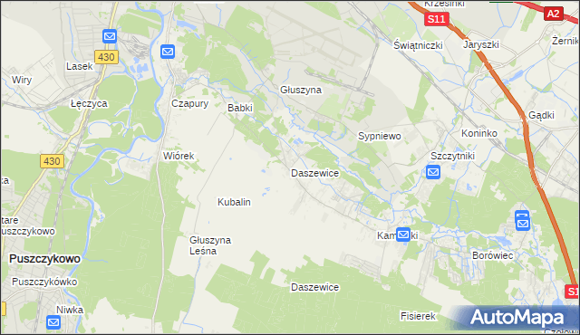 mapa Daszewice gmina Mosina, Daszewice gmina Mosina na mapie Targeo