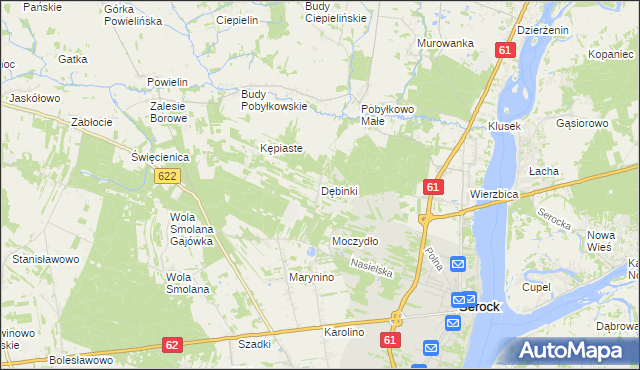 mapa Dębinki gmina Serock, Dębinki gmina Serock na mapie Targeo