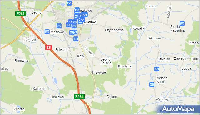 mapa Dębno Polskie, Dębno Polskie na mapie Targeo