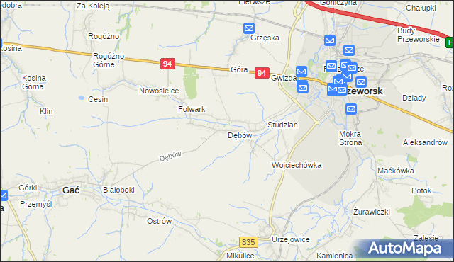 mapa Dębów gmina Gać, Dębów gmina Gać na mapie Targeo