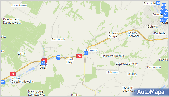 mapa Dębowiec gmina Trzydnik Duży, Dębowiec gmina Trzydnik Duży na mapie Targeo