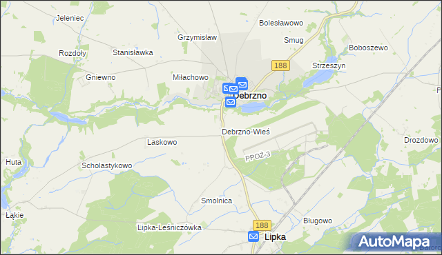 mapa Debrzno-Wieś, Debrzno-Wieś na mapie Targeo