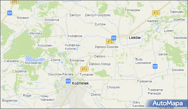 mapa Dębsko gmina Koźminek, Dębsko gmina Koźminek na mapie Targeo