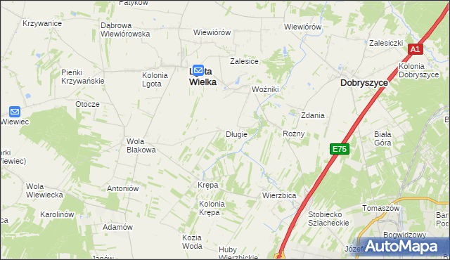 mapa Długie gmina Lgota Wielka, Długie gmina Lgota Wielka na mapie Targeo