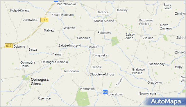 mapa Długołęka gmina Opinogóra Górna, Długołęka gmina Opinogóra Górna na mapie Targeo