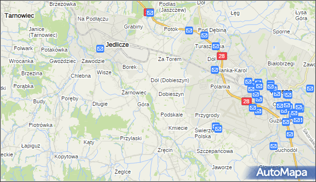 mapa Dobieszyn gmina Jedlicze, Dobieszyn gmina Jedlicze na mapie Targeo