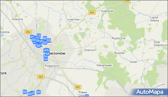 mapa Dobrocin gmina Dzierżoniów, Dobrocin gmina Dzierżoniów na mapie Targeo