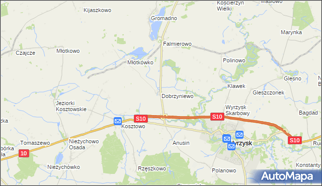 mapa Dobrzyniewo, Dobrzyniewo na mapie Targeo