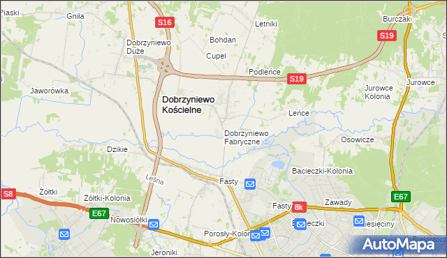 mapa Dobrzyniewo Fabryczne, Dobrzyniewo Fabryczne na mapie Targeo