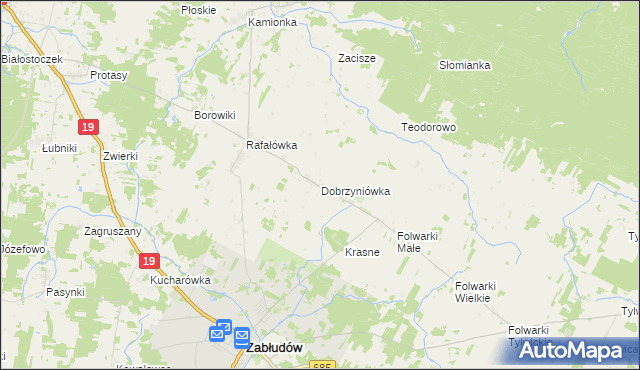 mapa Dobrzyniówka gmina Zabłudów, Dobrzyniówka gmina Zabłudów na mapie Targeo