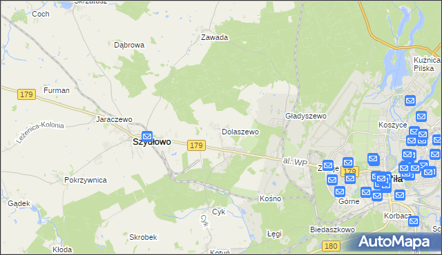 mapa Dolaszewo, Dolaszewo na mapie Targeo