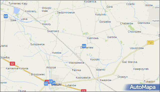 mapa Domaniew gmina Błaszki, Domaniew gmina Błaszki na mapie Targeo
