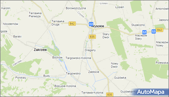 mapa Dragany, Dragany na mapie Targeo