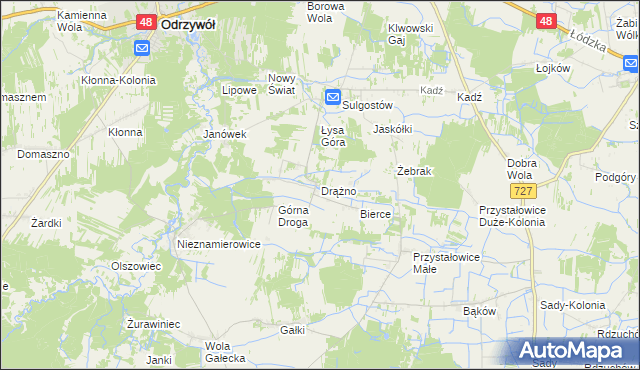 mapa Drążno gmina Klwów, Drążno gmina Klwów na mapie Targeo