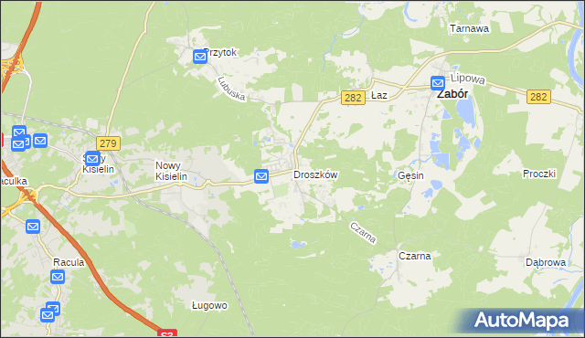 mapa Droszków gmina Zabór, Droszków gmina Zabór na mapie Targeo