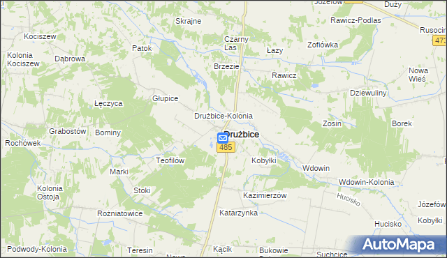 mapa Drużbice, Drużbice na mapie Targeo