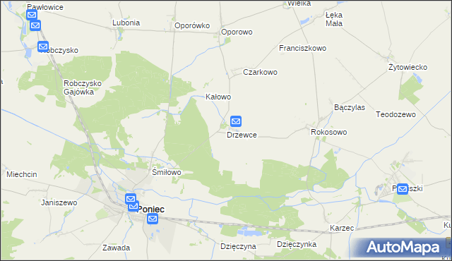 mapa Drzewce gmina Poniec, Drzewce gmina Poniec na mapie Targeo