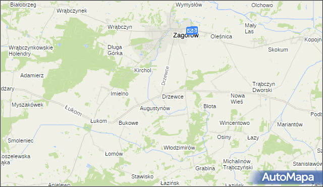 mapa Drzewce gmina Zagórów, Drzewce gmina Zagórów na mapie Targeo