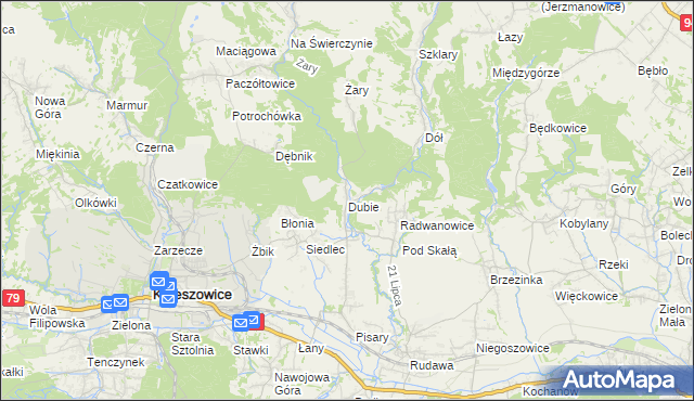 mapa Dubie gmina Krzeszowice, Dubie gmina Krzeszowice na mapie Targeo