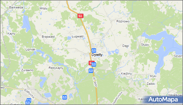 mapa Dywity, Dywity na mapie Targeo