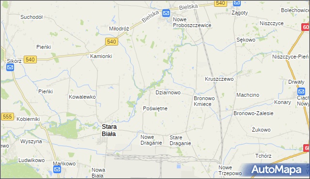 mapa Dziarnowo gmina Stara Biała, Dziarnowo gmina Stara Biała na mapie Targeo