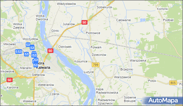 mapa Dziecinów gmina Sobienie-Jeziory, Dziecinów gmina Sobienie-Jeziory na mapie Targeo