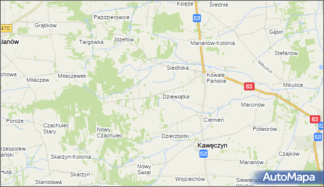 mapa Dziewiątka gmina Kawęczyn, Dziewiątka gmina Kawęczyn na mapie Targeo