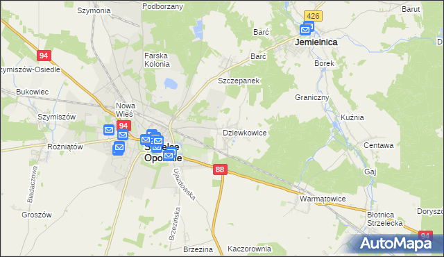 mapa Dziewkowice, Dziewkowice na mapie Targeo