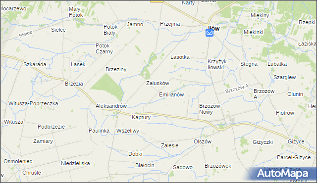 mapa Emilianów gmina Iłów, Emilianów gmina Iłów na mapie Targeo