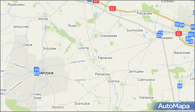 mapa Fabianów gmina Dobrzyca, Fabianów gmina Dobrzyca na mapie Targeo