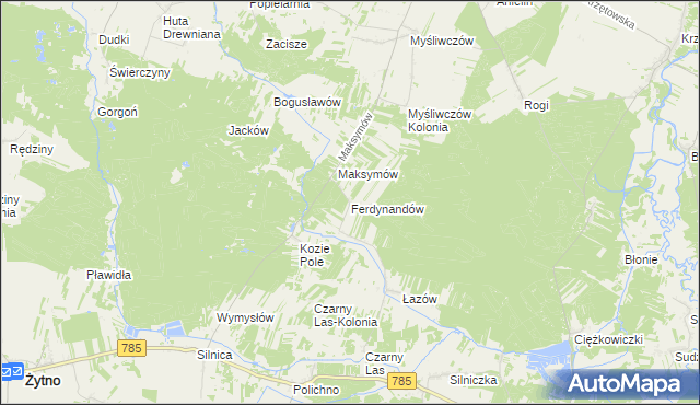 mapa Ferdynandów gmina Żytno, Ferdynandów gmina Żytno na mapie Targeo