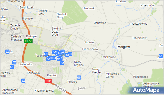 mapa Franciszków gmina Mełgiew, Franciszków gmina Mełgiew na mapie Targeo