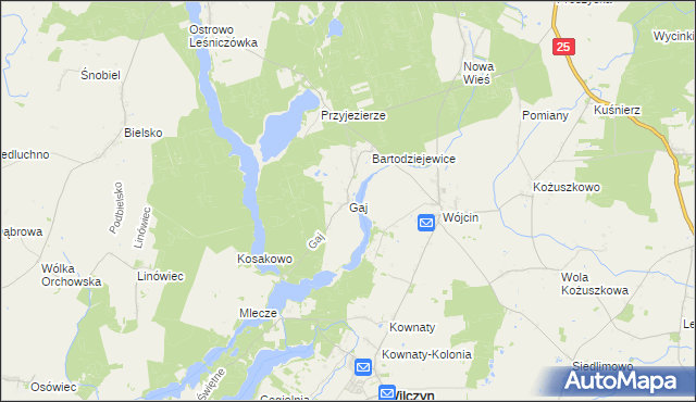 mapa Gaj gmina Jeziora Wielkie, Gaj gmina Jeziora Wielkie na mapie Targeo