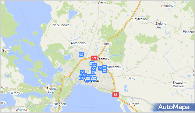 mapa Gajewo gmina Giżycko, Gajewo gmina Giżycko na mapie Targeo