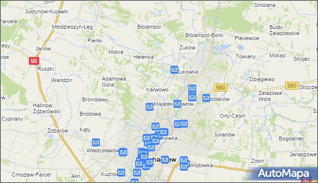 mapa Gawłów gmina Sochaczew, Gawłów gmina Sochaczew na mapie Targeo