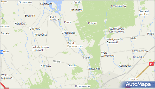 mapa Gawronki gmina Głowno, Gawronki gmina Głowno na mapie Targeo