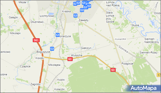mapa Giełczyn gmina Łomża, Giełczyn gmina Łomża na mapie Targeo
