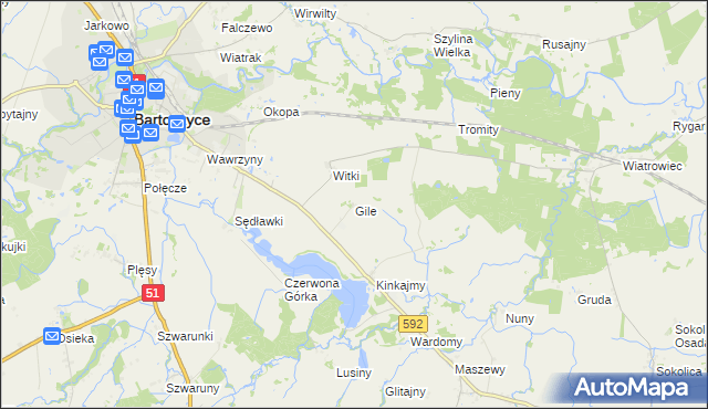 mapa Gile gmina Bartoszyce, Gile gmina Bartoszyce na mapie Targeo