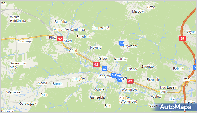 mapa Gilów gmina Bliżyn, Gilów gmina Bliżyn na mapie Targeo