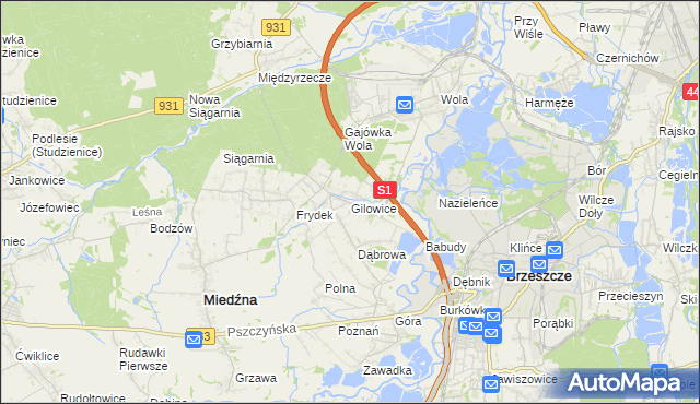 mapa Gilowice gmina Miedźna, Gilowice gmina Miedźna na mapie Targeo