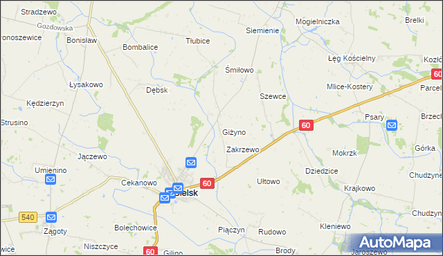 mapa Giżyno gmina Bielsk, Giżyno gmina Bielsk na mapie Targeo