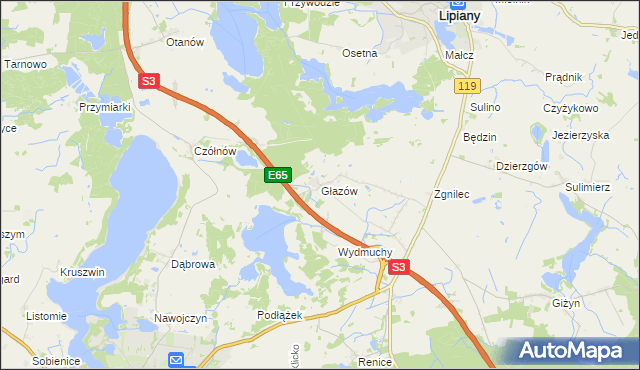 mapa Głazów gmina Myślibórz, Głazów gmina Myślibórz na mapie Targeo