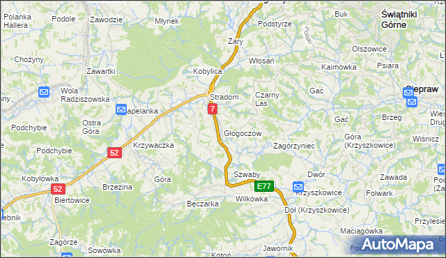 mapa Głogoczów, Głogoczów na mapie Targeo