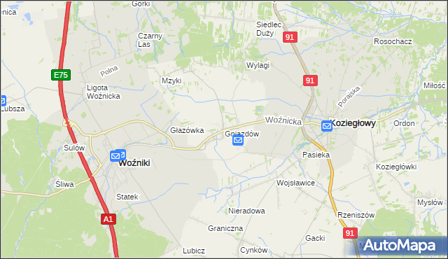 mapa Gniazdów gmina Koziegłowy, Gniazdów gmina Koziegłowy na mapie Targeo