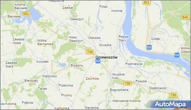 mapa Gniewoszów powiat kozienicki, Gniewoszów powiat kozienicki na mapie Targeo