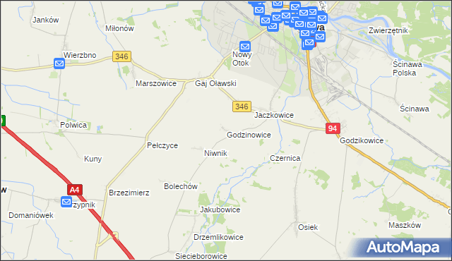 mapa Godzinowice, Godzinowice na mapie Targeo